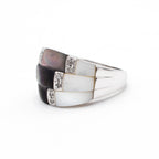 18k White Gold 0.12ctw Diamond Mother of Pearl Wide Ring