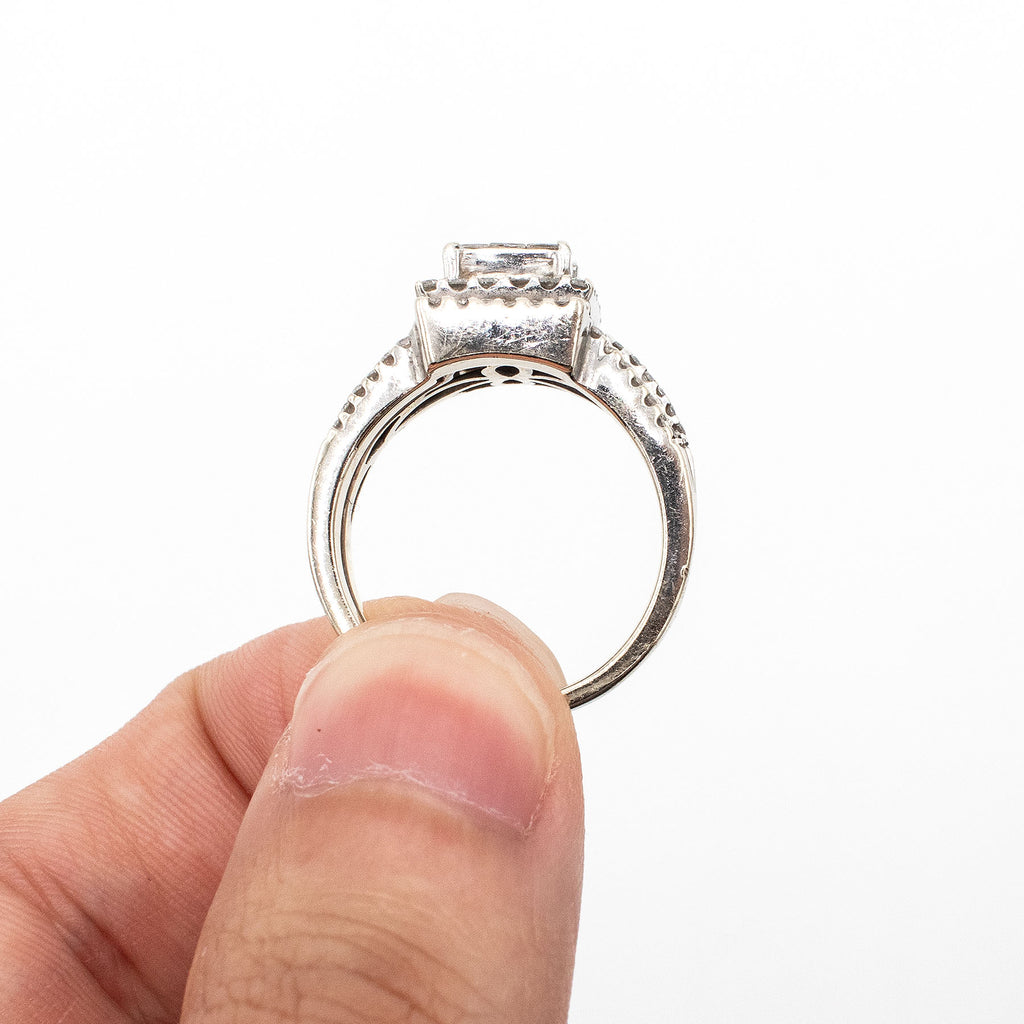 18k White Gold Cushion & Round Cut Pave Diamond Ring