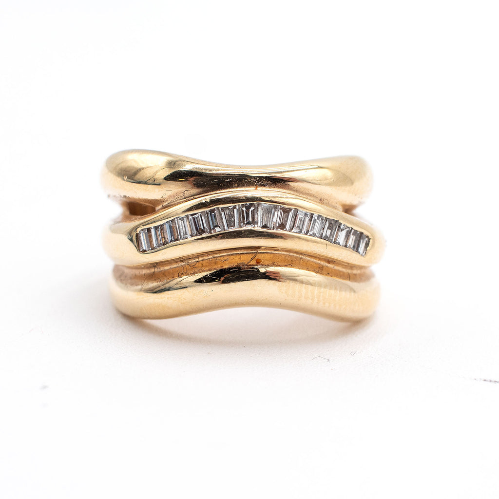 14k Yellow Gold 0.30ctw Baguette Cut Channel Set Wide ring