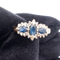14k Yellow Gold Marquise Shaped Blue Three Gemstone Ring With Diamonds