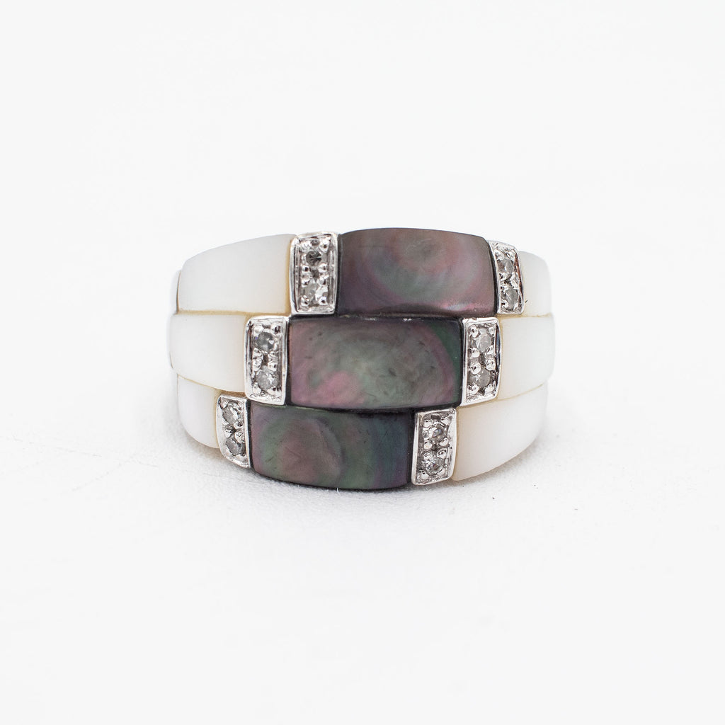 18k White Gold 0.12ctw Diamond Mother of Pearl Wide Ring