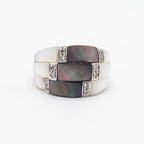 18k White Gold 0.12ctw Diamond Mother of Pearl Wide Ring