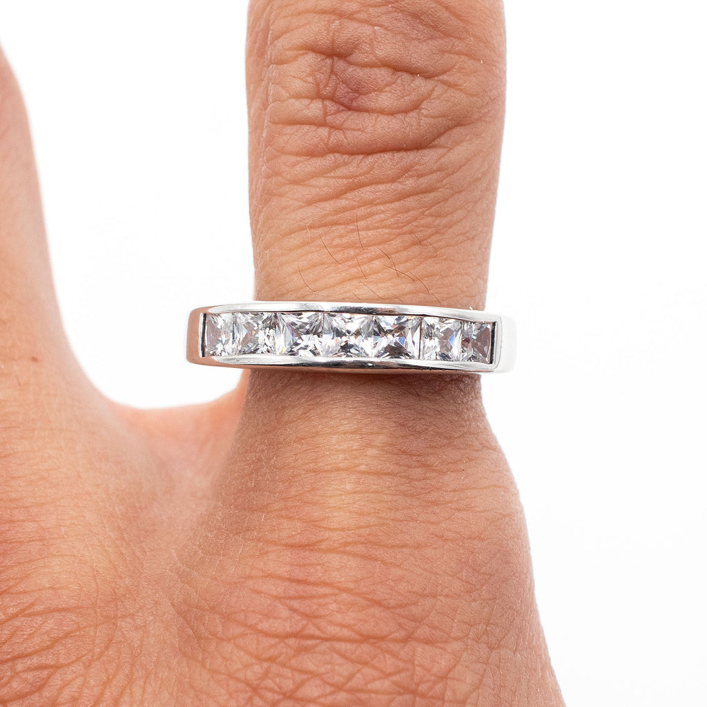 14k White Gold Princess Cut Bezel Set Diamond Band