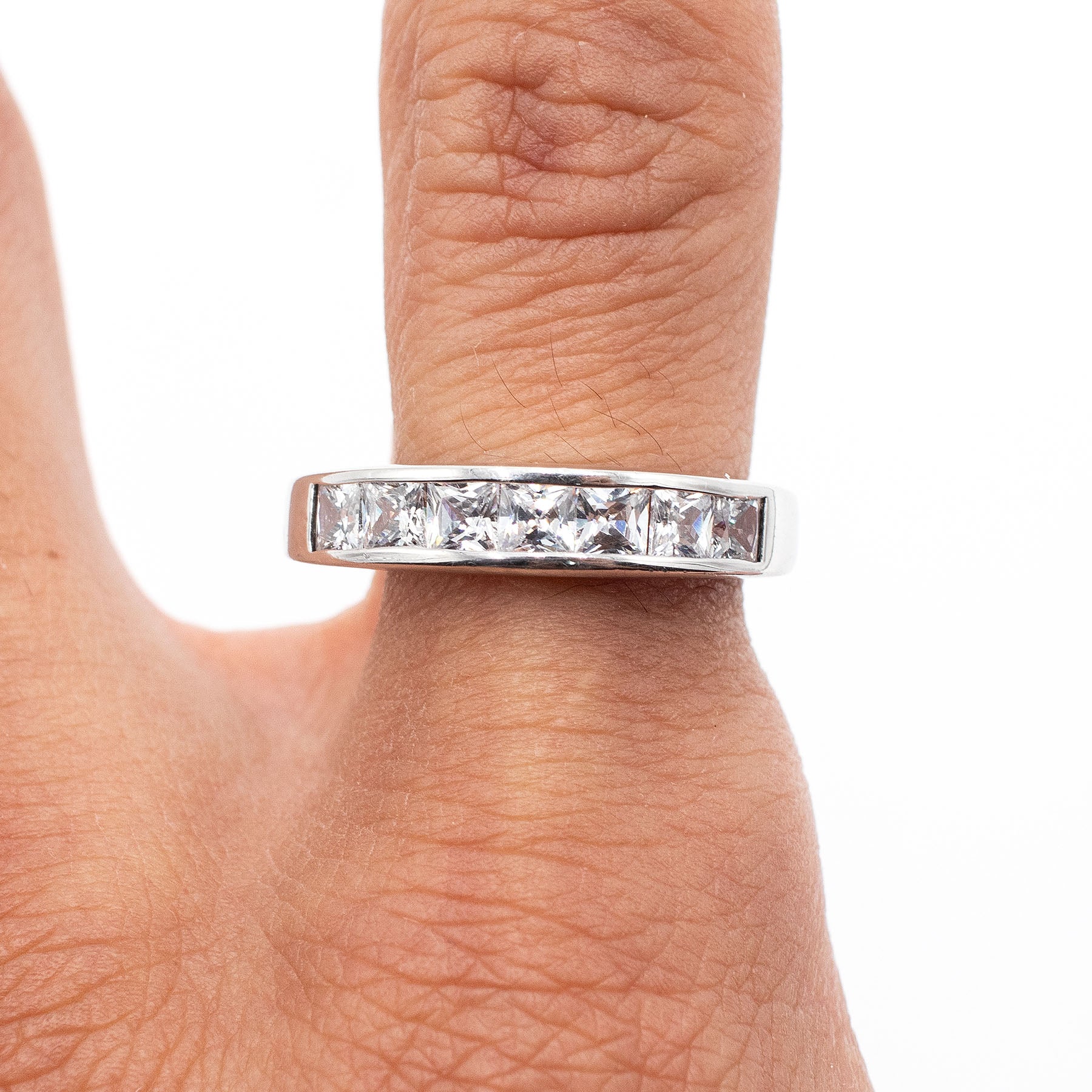 14k White Gold Princess Cut Bezel Set Diamond Band