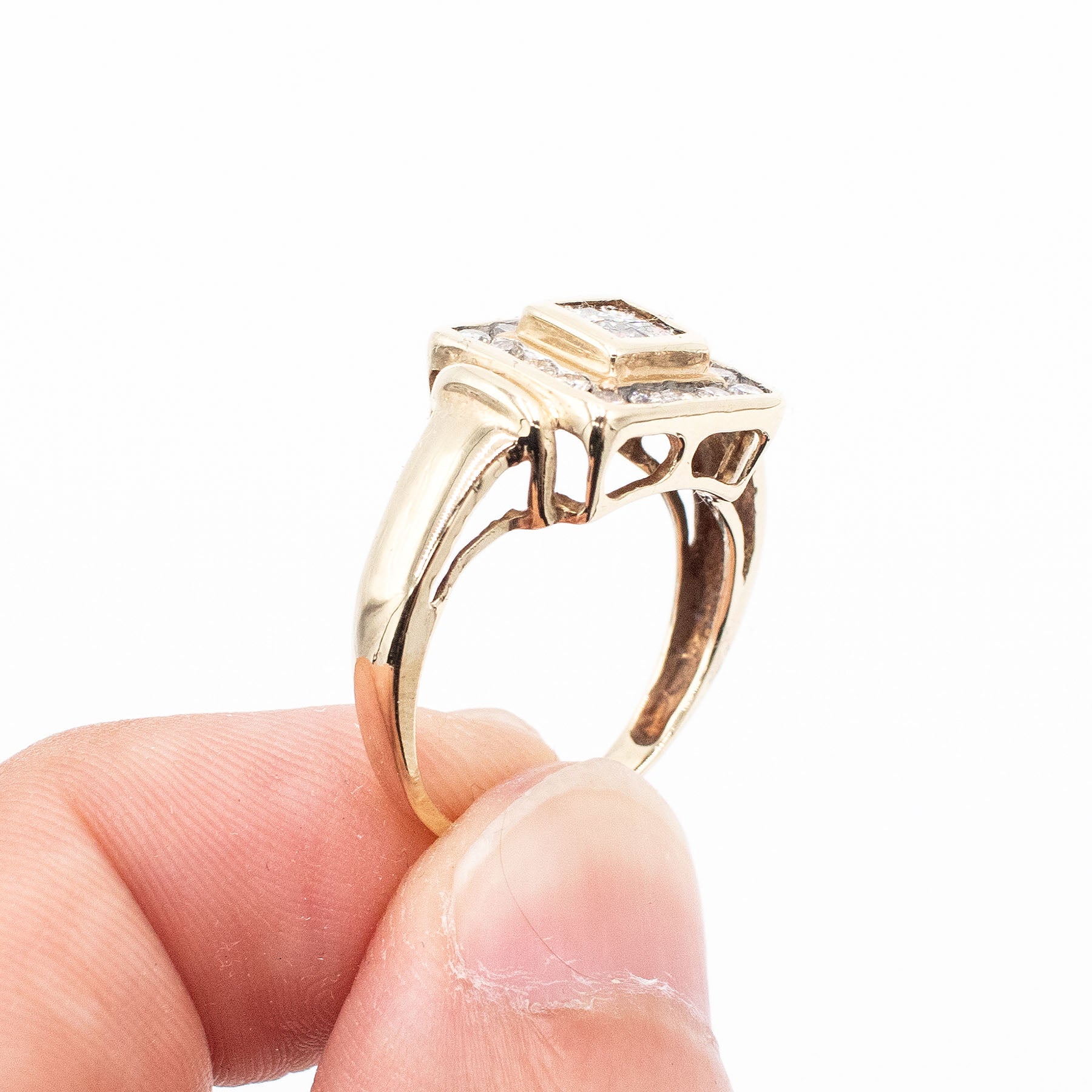 14k Yellow Gold 0.65ctw Princess & Round Cut Diamond Ring