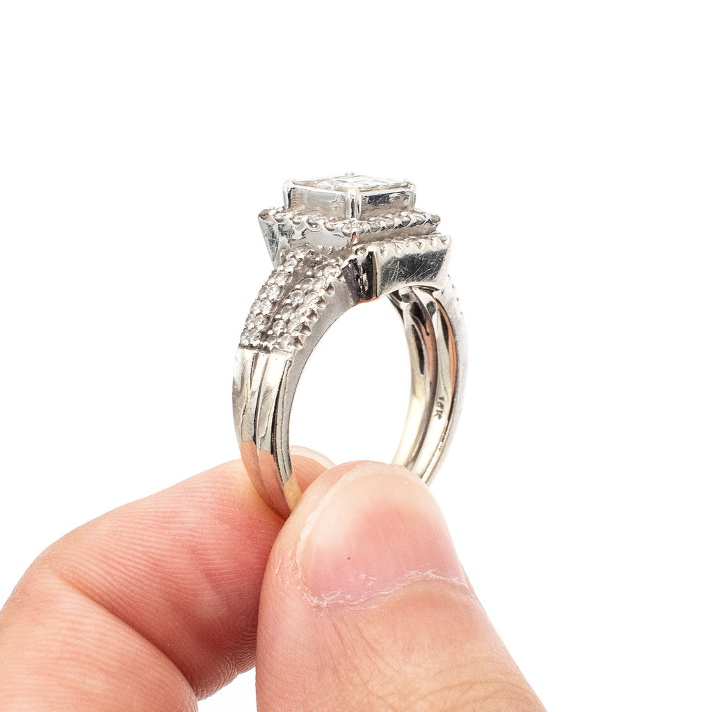 18k White Gold Cushion & Round Cut Pave Diamond Ring