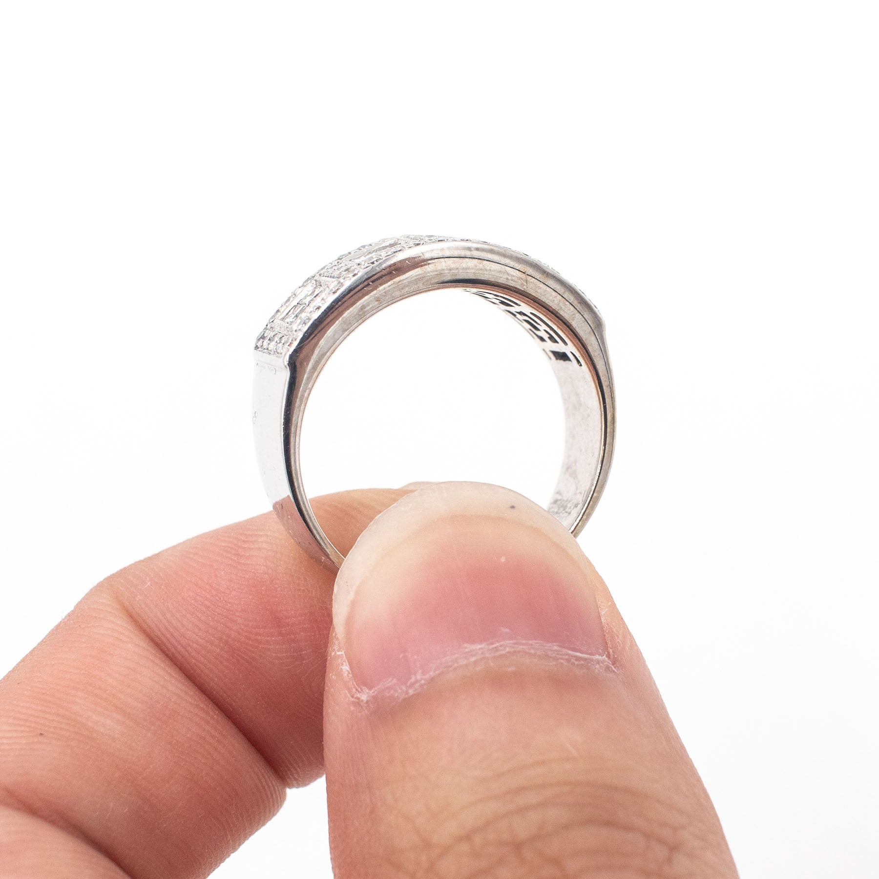 14k White Gold 1.50ctw Round & Princess Cut Diamond Pave Ring