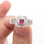 18k White Gold Ruby & Diamond Pave Clover Ring