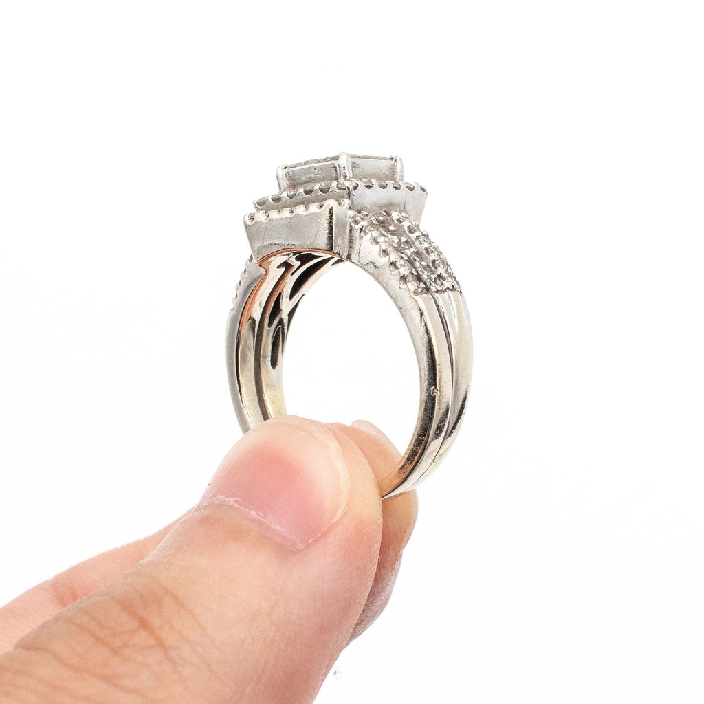 18k White Gold Cushion & Round Cut Pave Diamond Ring