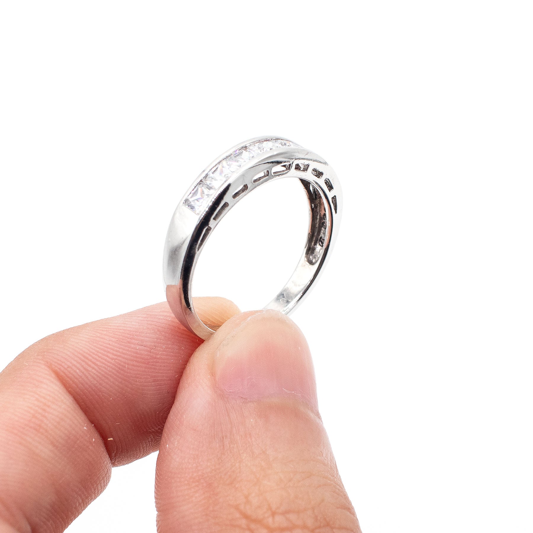 14k White Gold Princess Cut Bezel Set Diamond Band