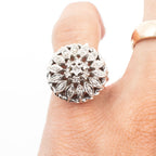 14k White Gold 0.30ctw Diamond Antique Flower Dome Ring