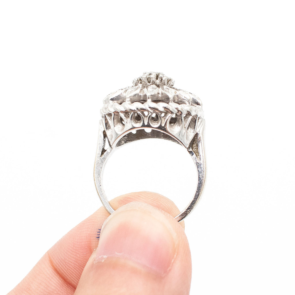 14k White Gold 0.30ctw Diamond Antique Flower Dome Ring