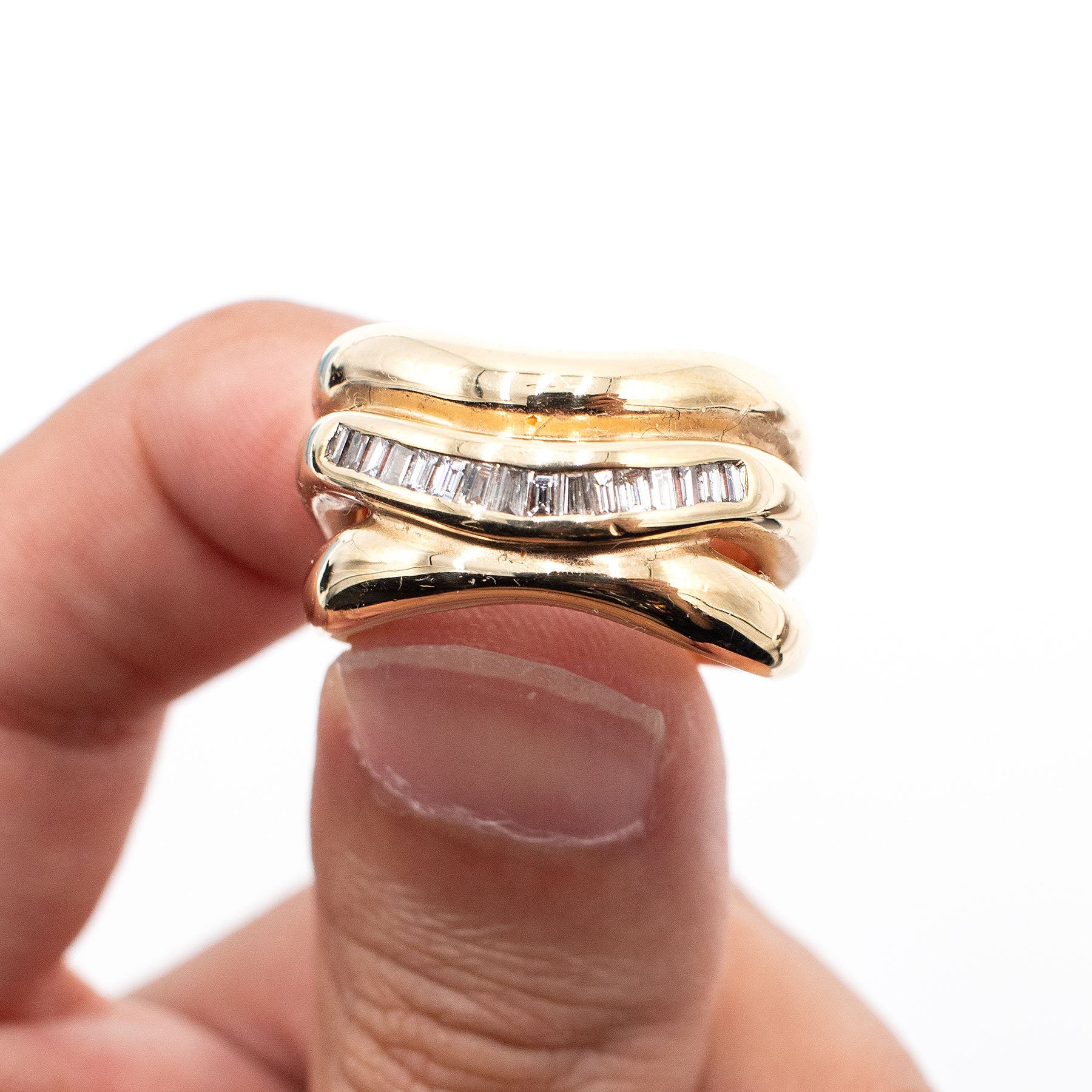 14k Yellow Gold 0.30ctw Baguette Cut Channel Set Wide ring