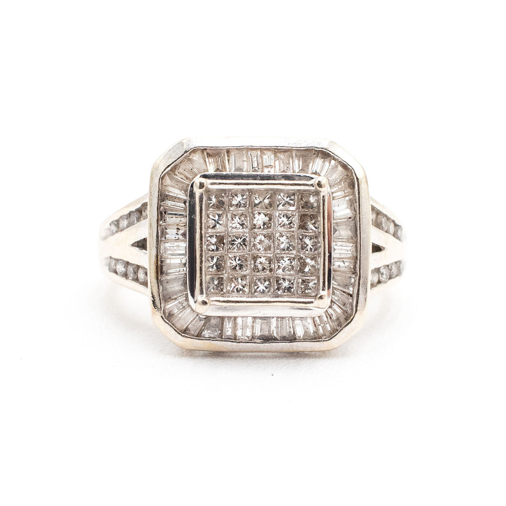 10k White Gold Multi Cut Diamond Pave Ring