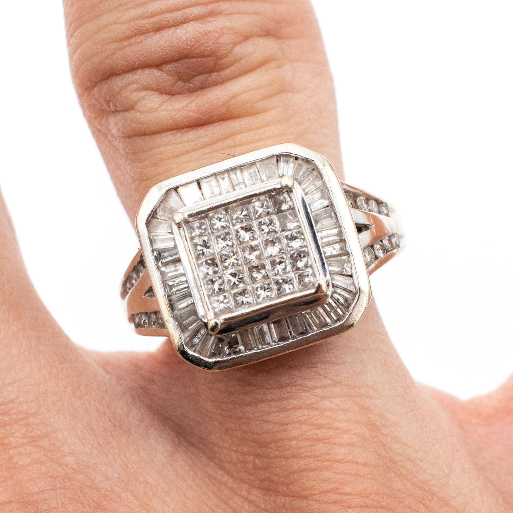 10k White Gold Multi Cut Diamond Pave Ring