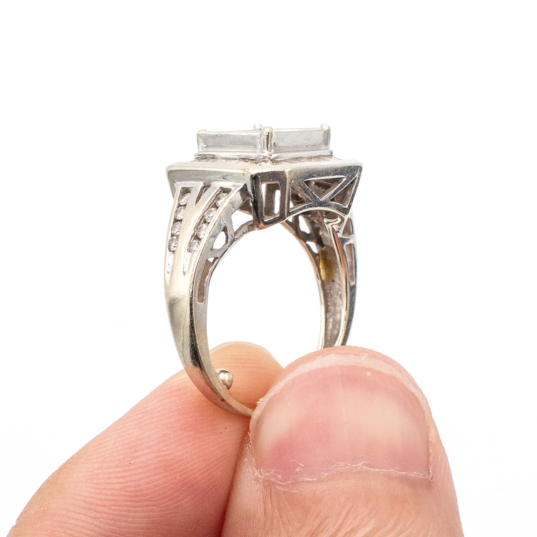 10k White Gold Multi Cut Diamond Pave Ring