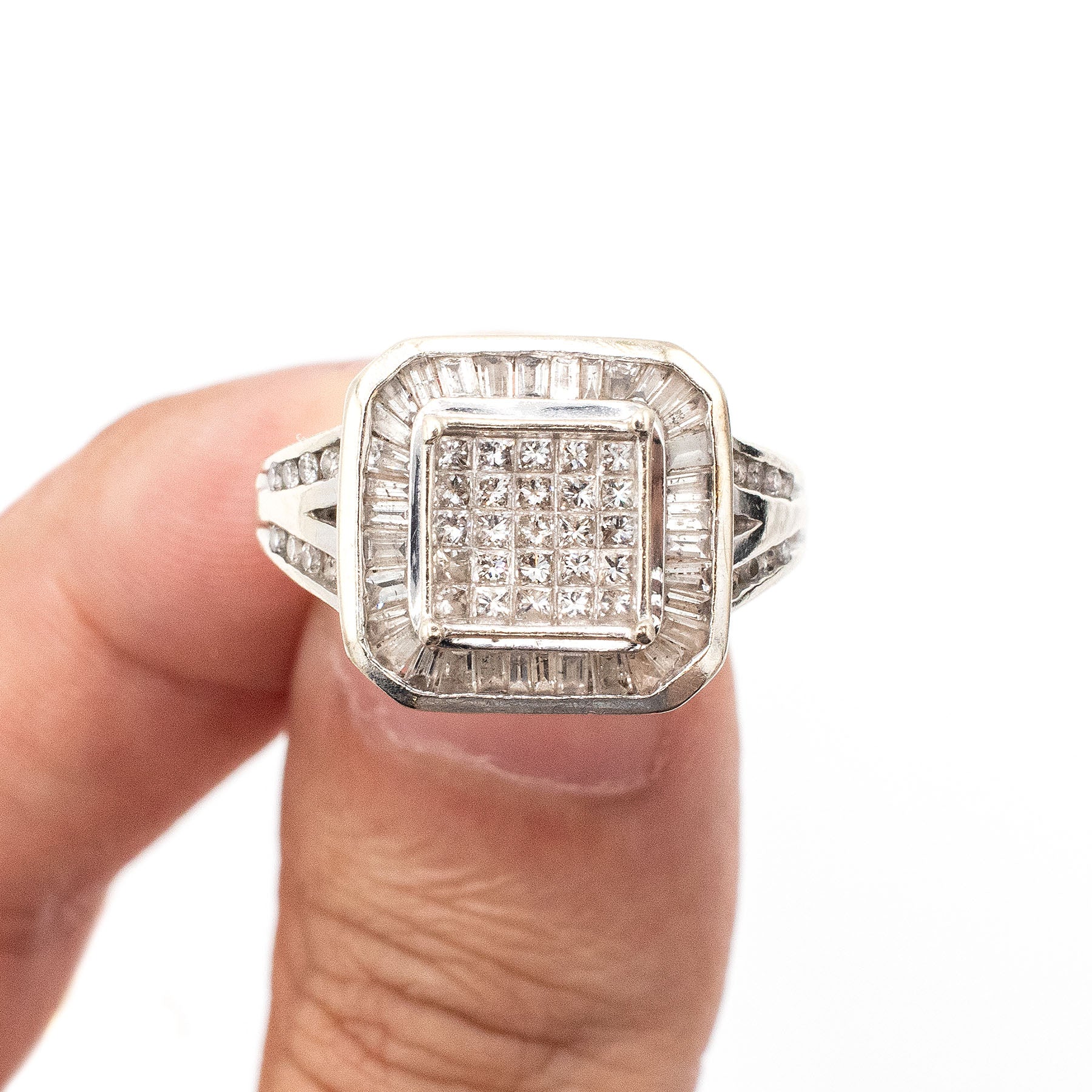 10k White Gold Multi Cut Diamond Pave Ring