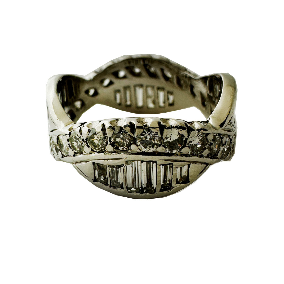 14kt White Gold Diamond Eternity Band Round Brilliant & Baguette Diamond Ring