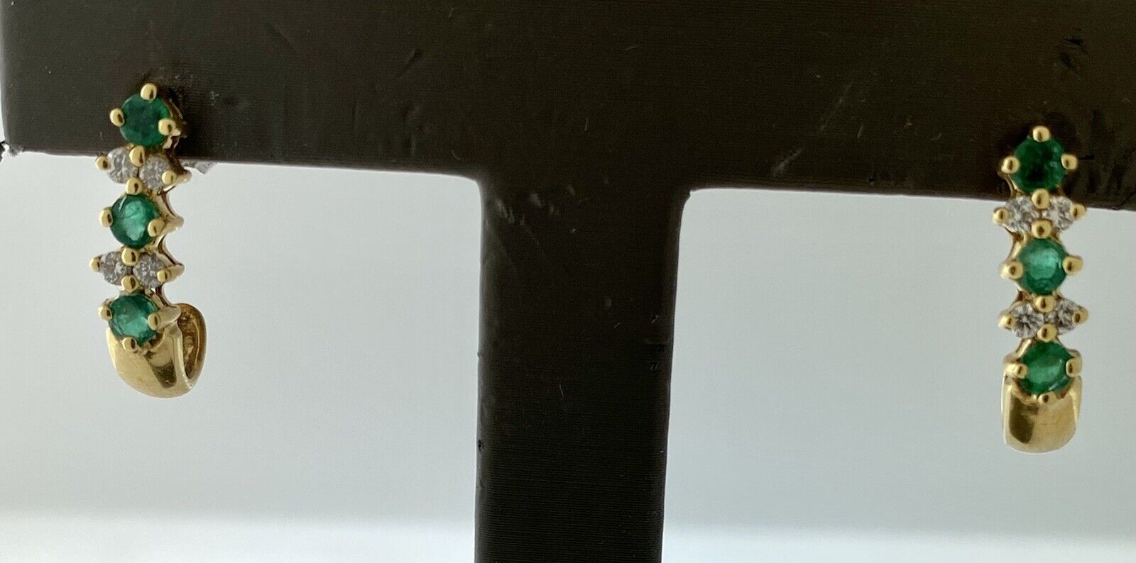 18kt Yellow Gold Emerald and Diamond Half Hoop Earrings