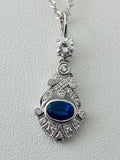 18kt White Gold Diamond & Sapphire Pendent with 14kt White Gold Chain