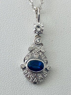 18kt White Gold Diamond & Sapphire Pendent with 14kt White Gold Chain