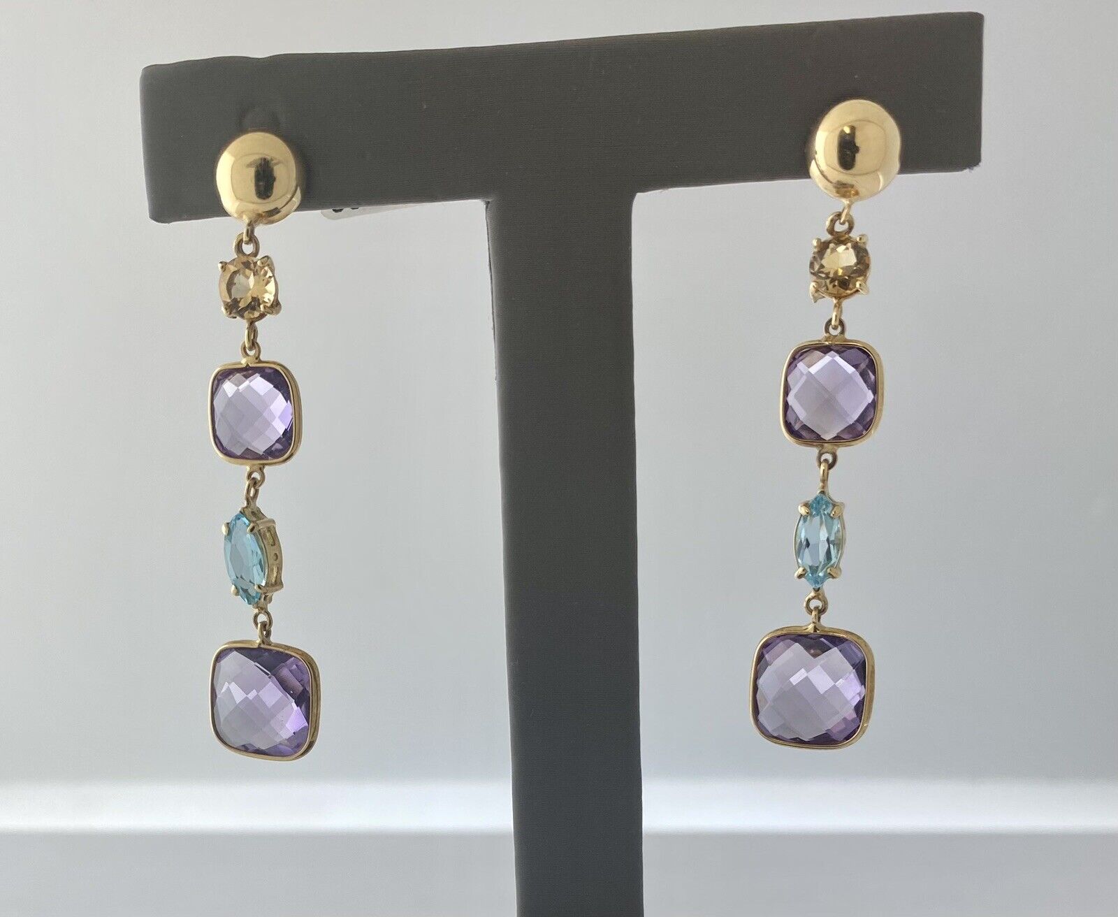 18kt Yellow Gold Amethyst, Blue Topaz And Citrine Drop Earring