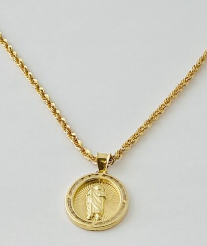 10kt Yellow Gold Rope Chain with Oval Moses Pendent