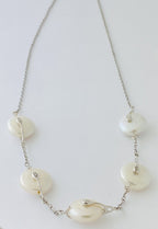 14kt White Gold Chain With 6 Mother of Pearls Stations