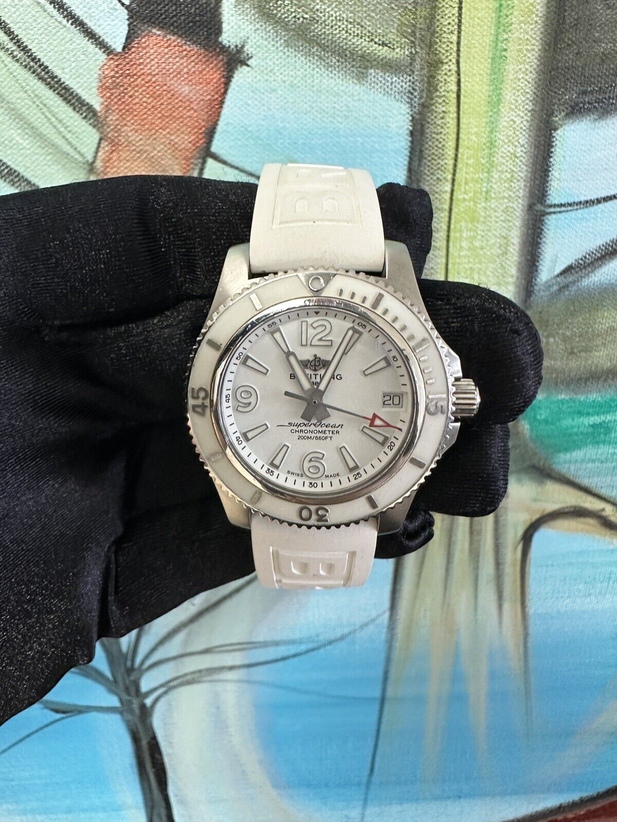 Breitling SuperOcean A17316 White Dial, Bezel And Rubber Strap 36mm SS Watch