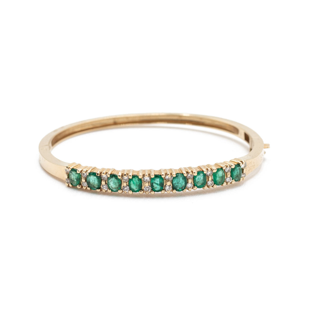 14k Yellow Gold Oval Green Stone Bangle Bracelet