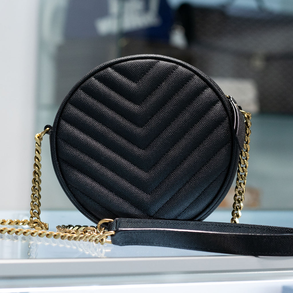 Saint Laurent Vinyle Round Matelasse Chevron Leather Camera Bag