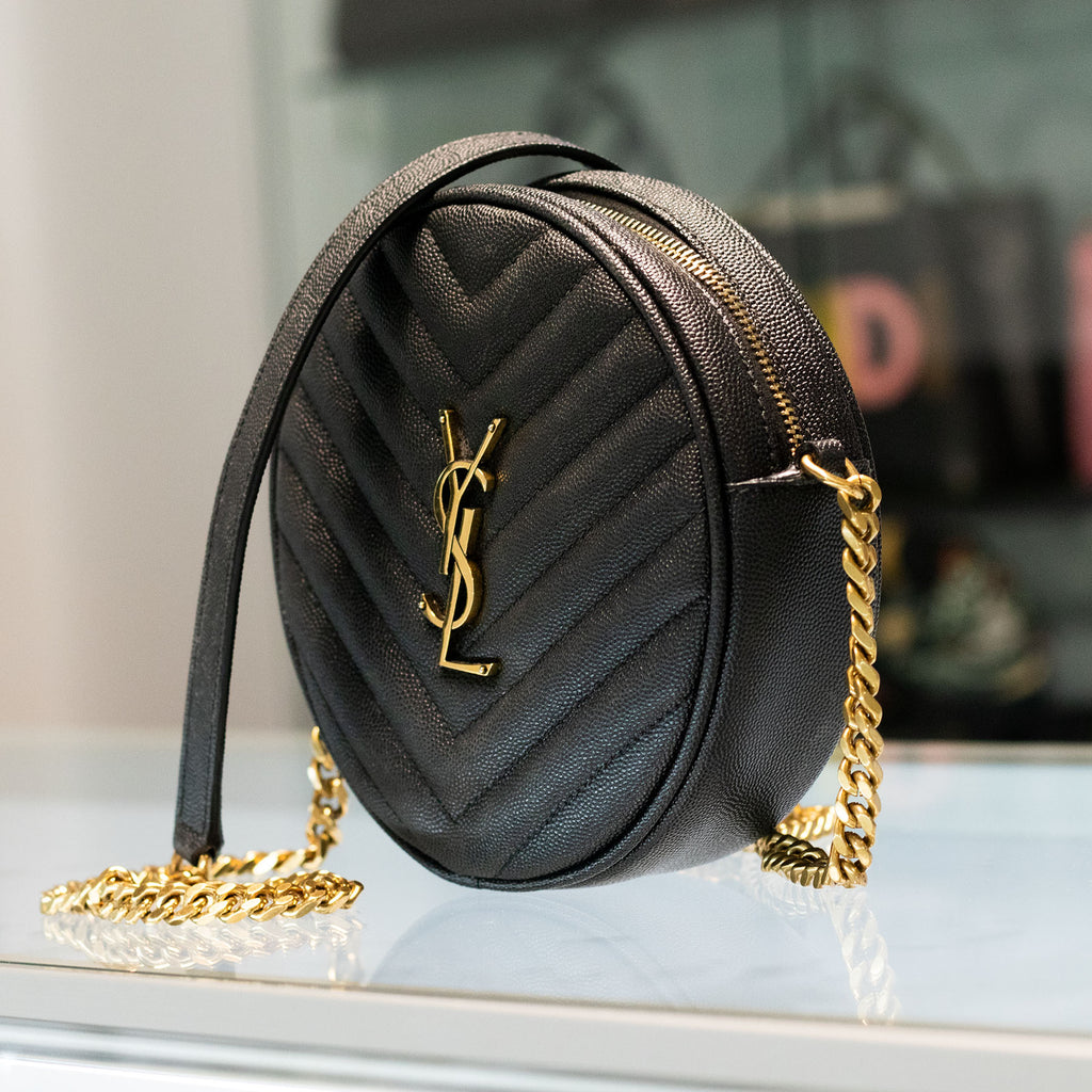 Saint Laurent Vinyle Round Matelasse Chevron Leather Camera Bag