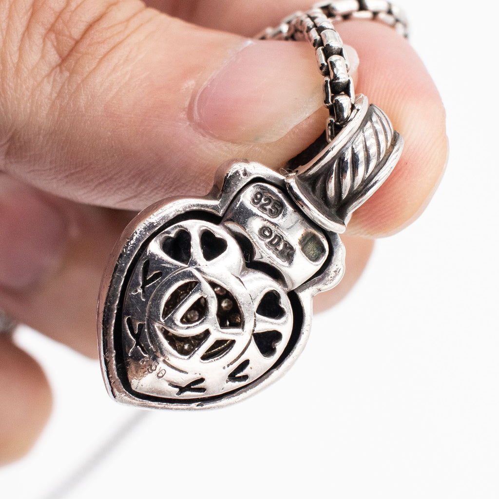 David Yurman Sterling Silver Diamond Heart Pendant Necklace