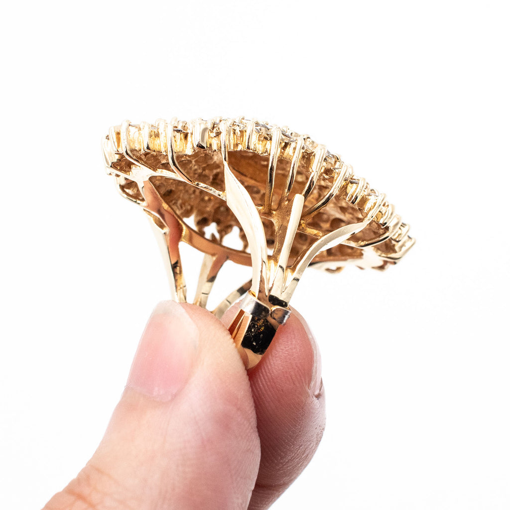 14k Yellow Gold Round Diamond Vintage Shield Ring