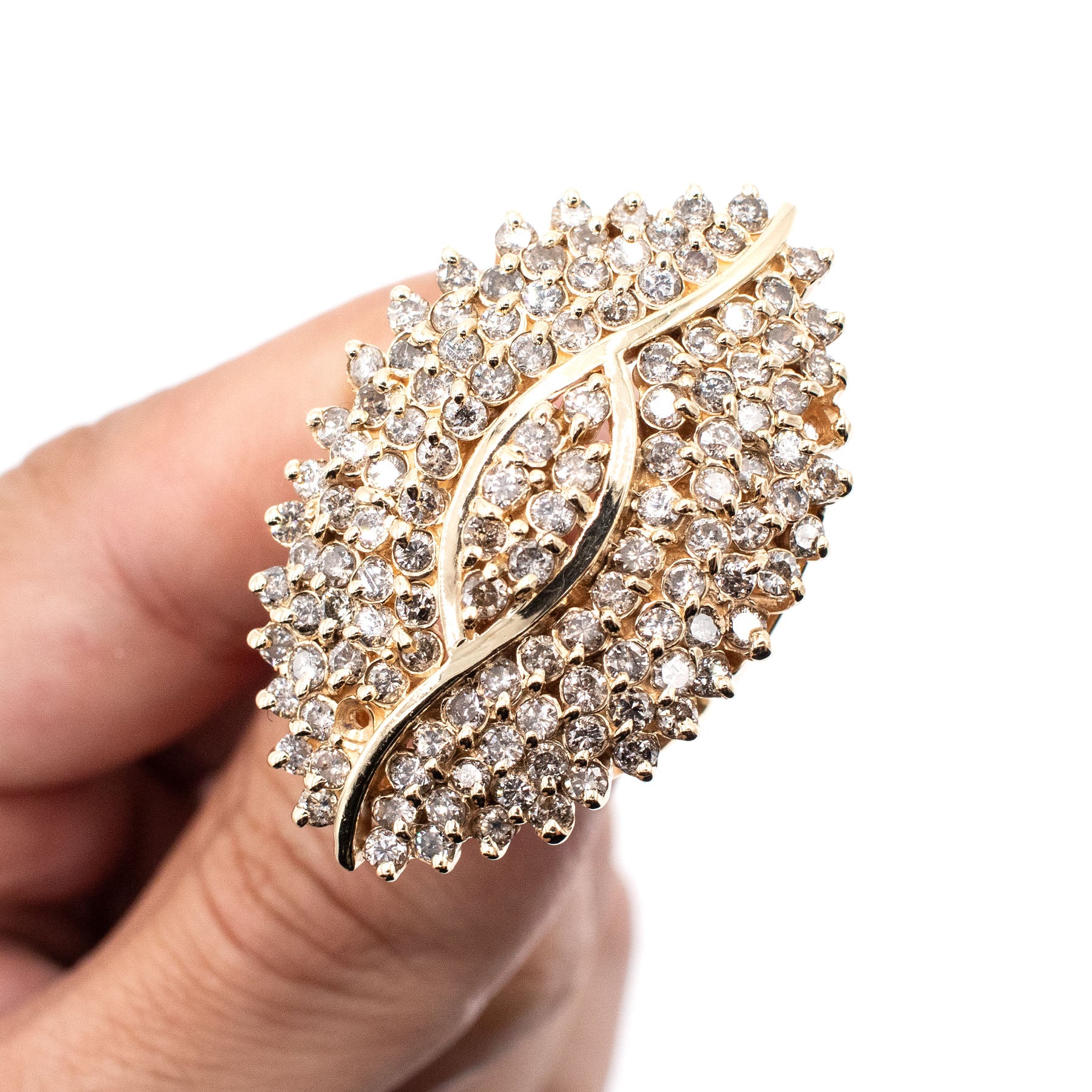 14k Yellow Gold Round Diamond Vintage Shield Ring