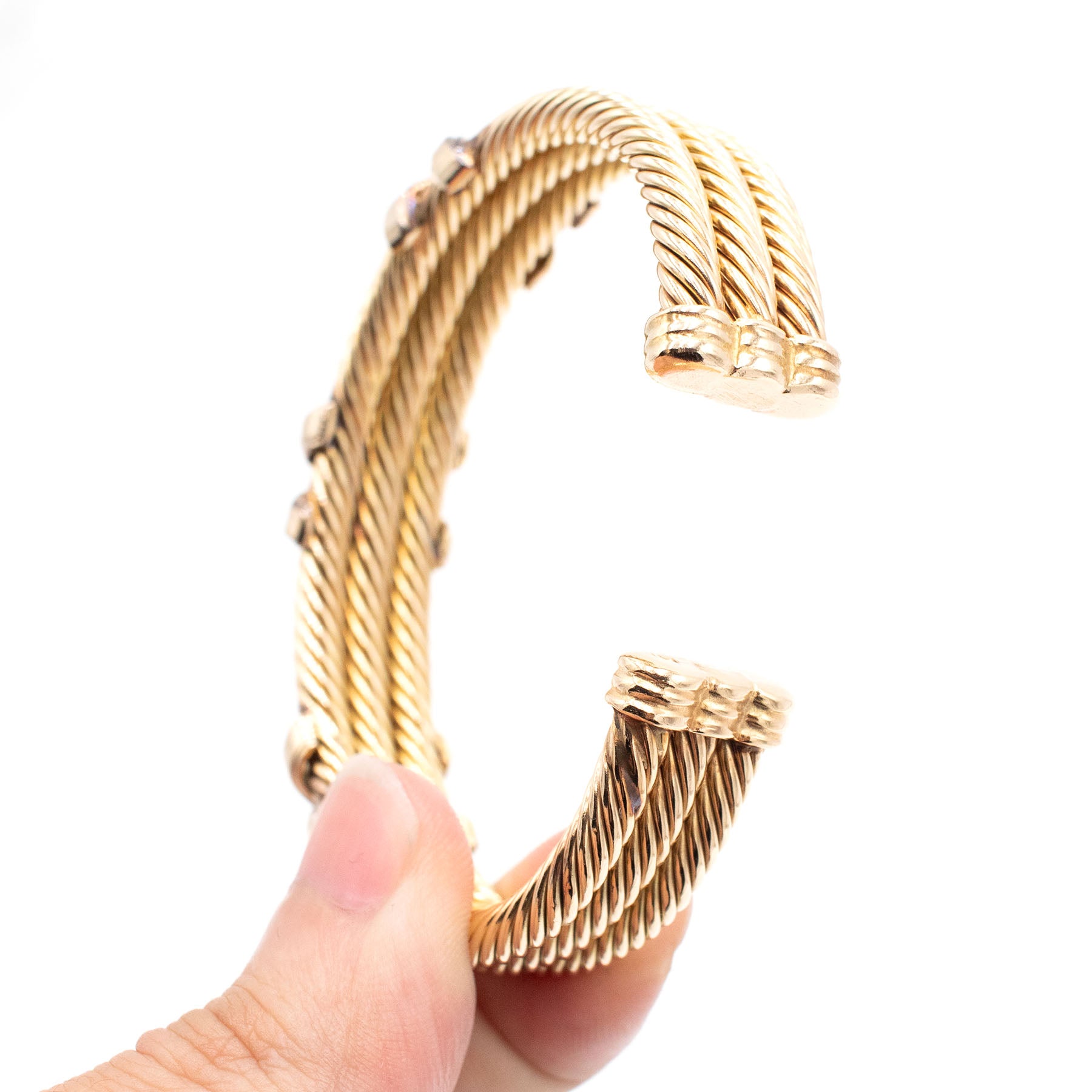 14k Yellow Gold Classic Cable Diamond X Bangle Bracelet