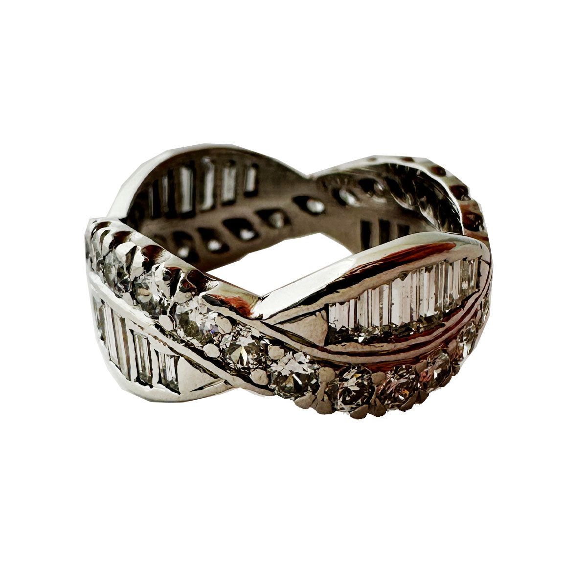 14kt White Gold Diamond Eternity Band Round Brilliant & Baguette Diamond Ring