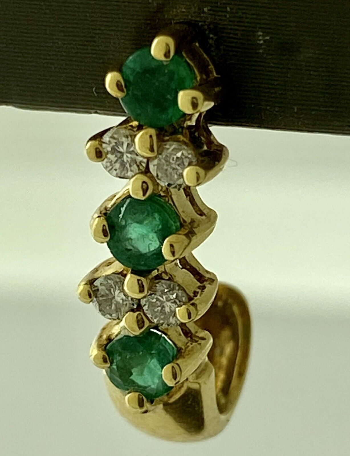 18kt Yellow Gold Emerald and Diamond Half Hoop Earrings