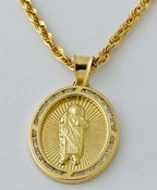 10kt Yellow Gold Rope Chain with Oval Moses Pendent