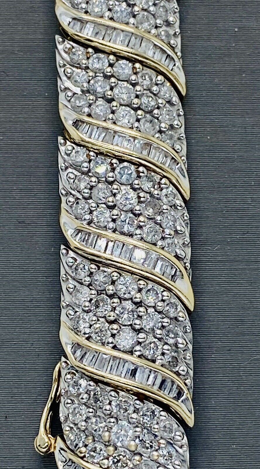 10kt Yellow Gold , Round and Baguette Diamond Station Bracelet