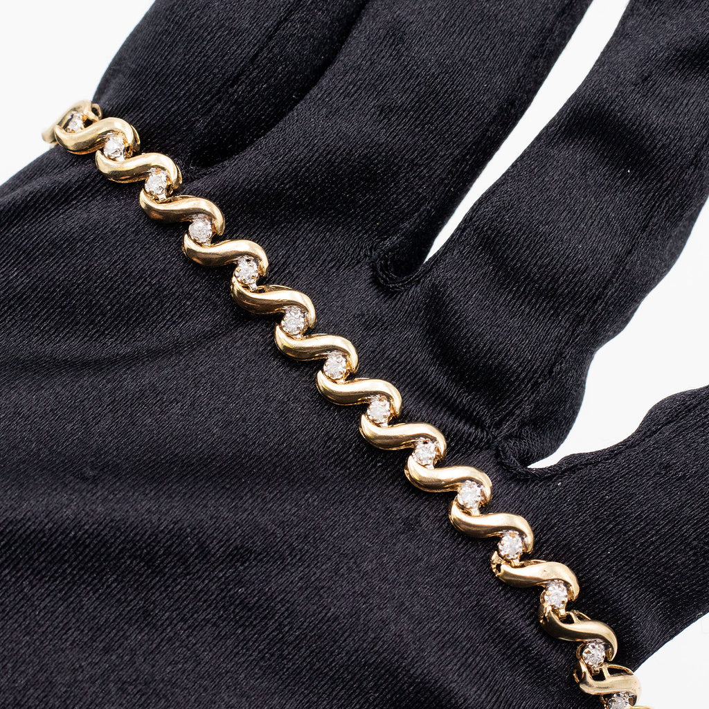 14k Yellow Gold 0.42ctw Diamond Wave Ladies Bracelet