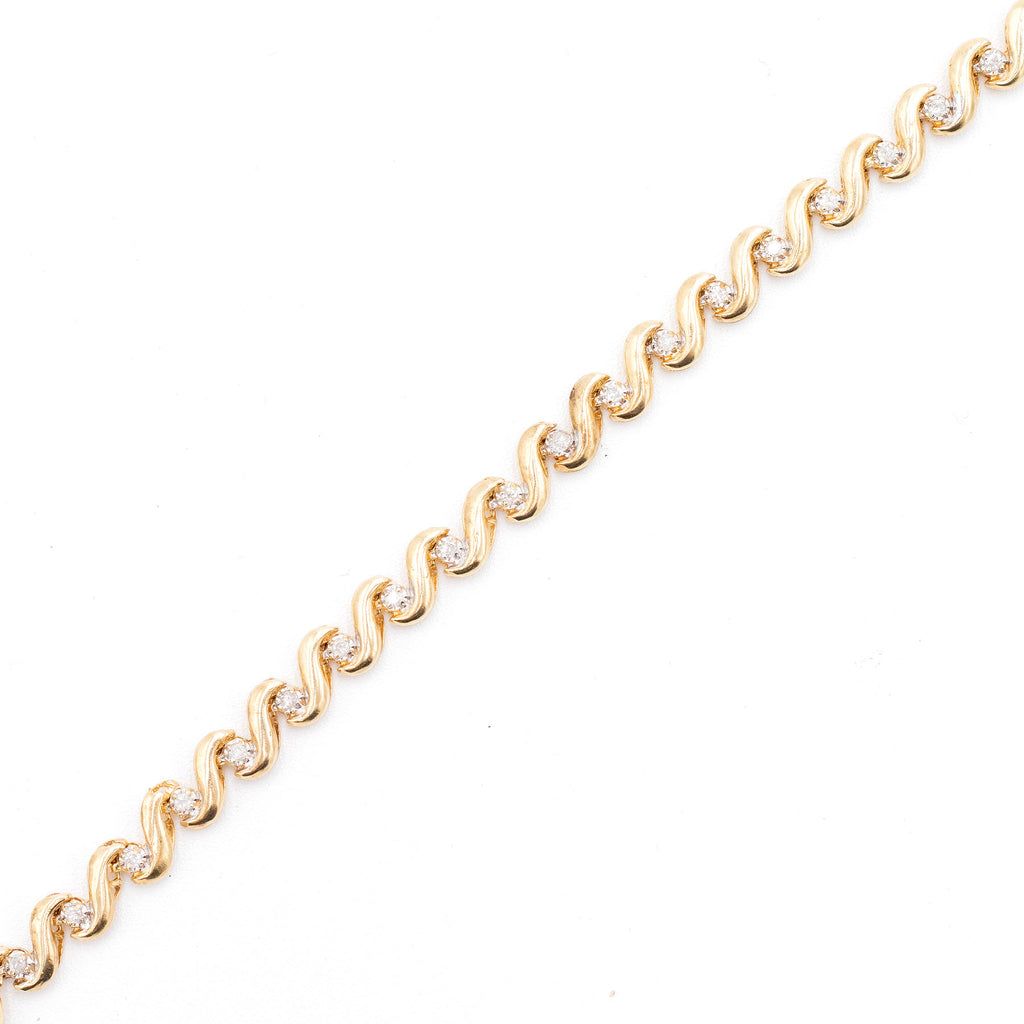 14k Yellow Gold 0.42ctw Diamond Wave Ladies Bracelet