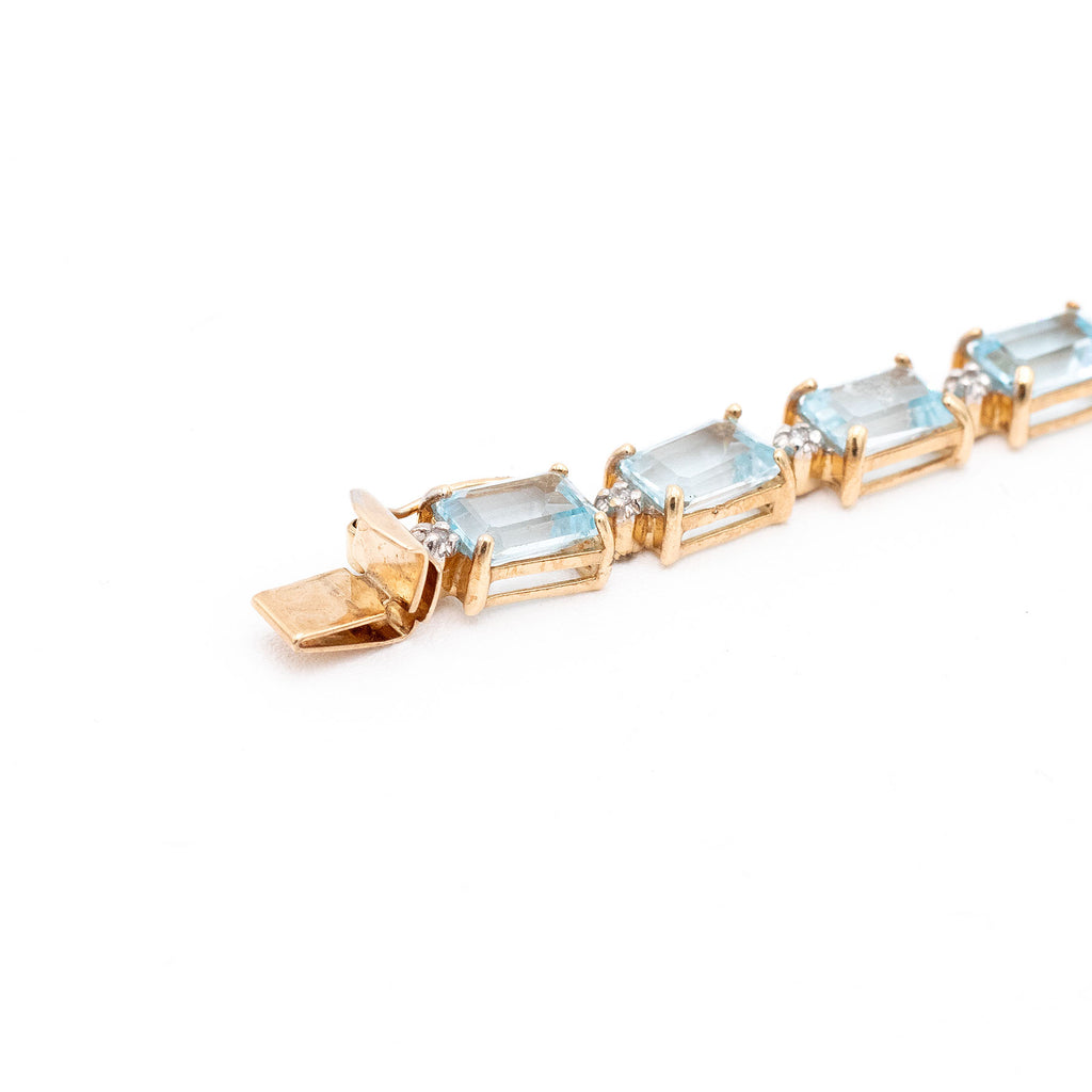 14k Yellow Gold Blue Topaz & Diamond Link Ladies Bracelet