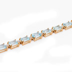 14k Yellow Gold Blue Topaz & Diamond Link Ladies Bracelet
