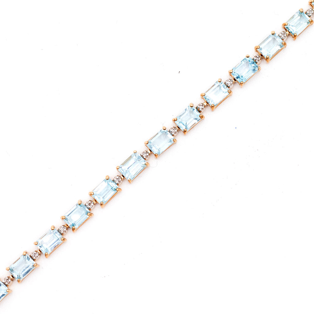 14k Yellow Gold Blue Topaz & Diamond Link Ladies Bracelet