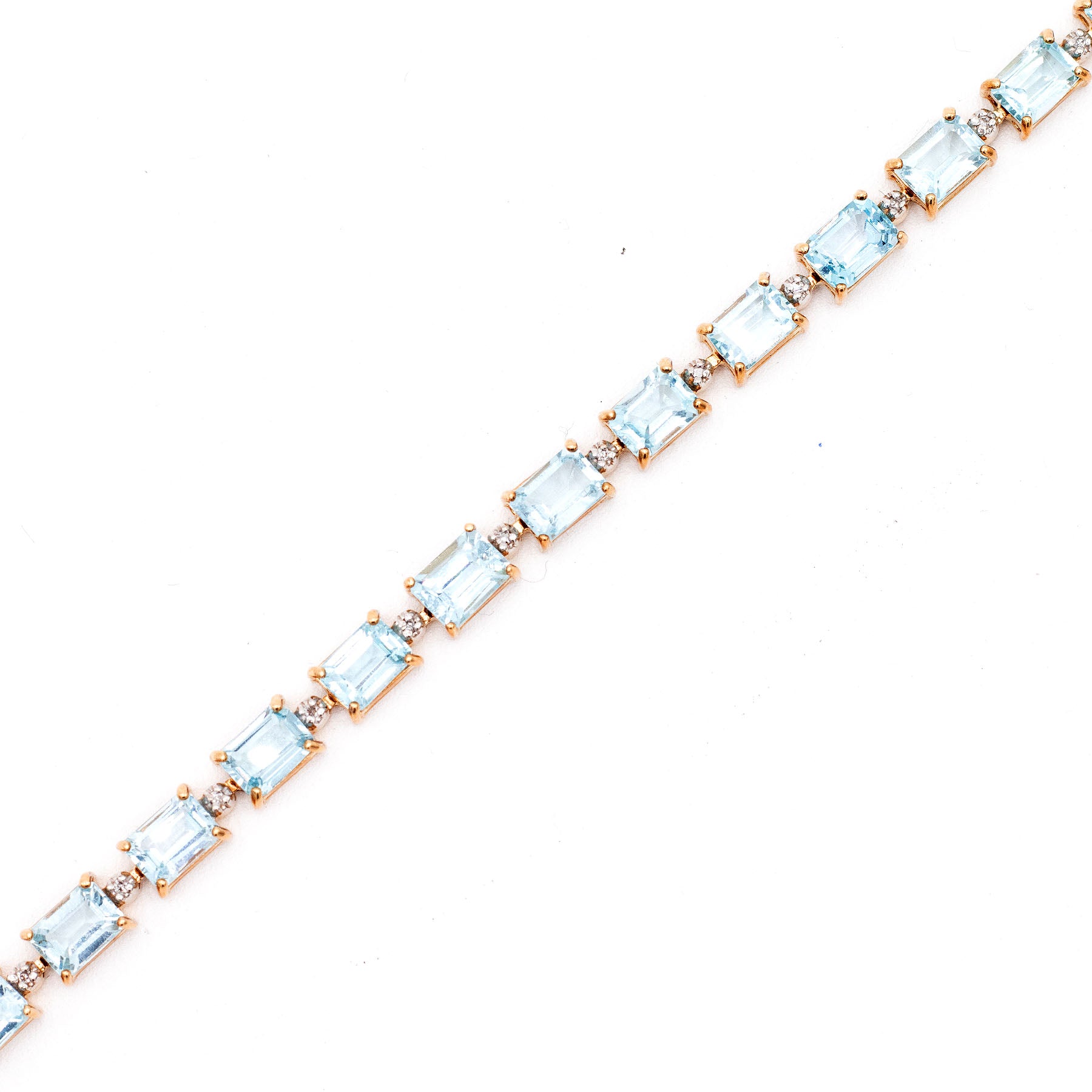 14k Yellow Gold Blue Topaz & Diamond Link Ladies Bracelet