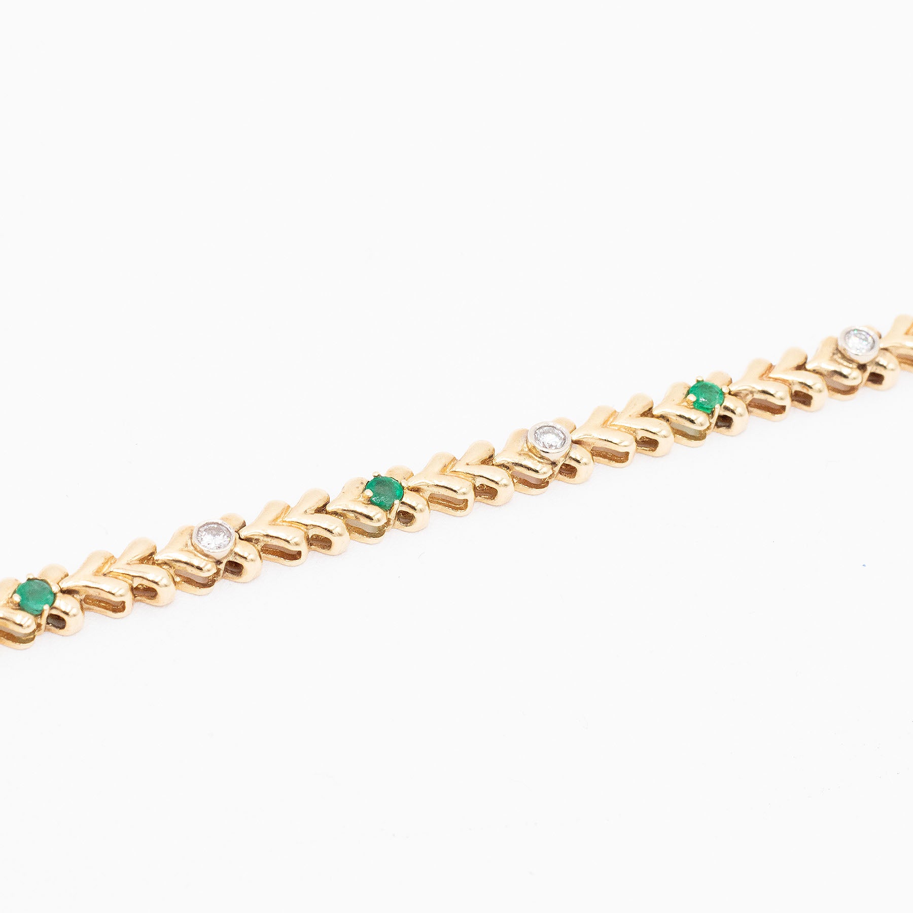 14k Yellow Gold Diamond & Emerald Vintage Style Ladies Bracelet
