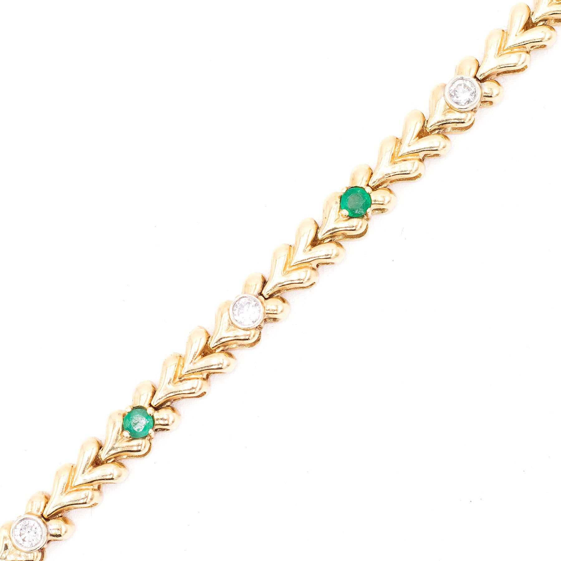 14k Yellow Gold Diamond & Emerald Vintage Style Ladies Bracelet