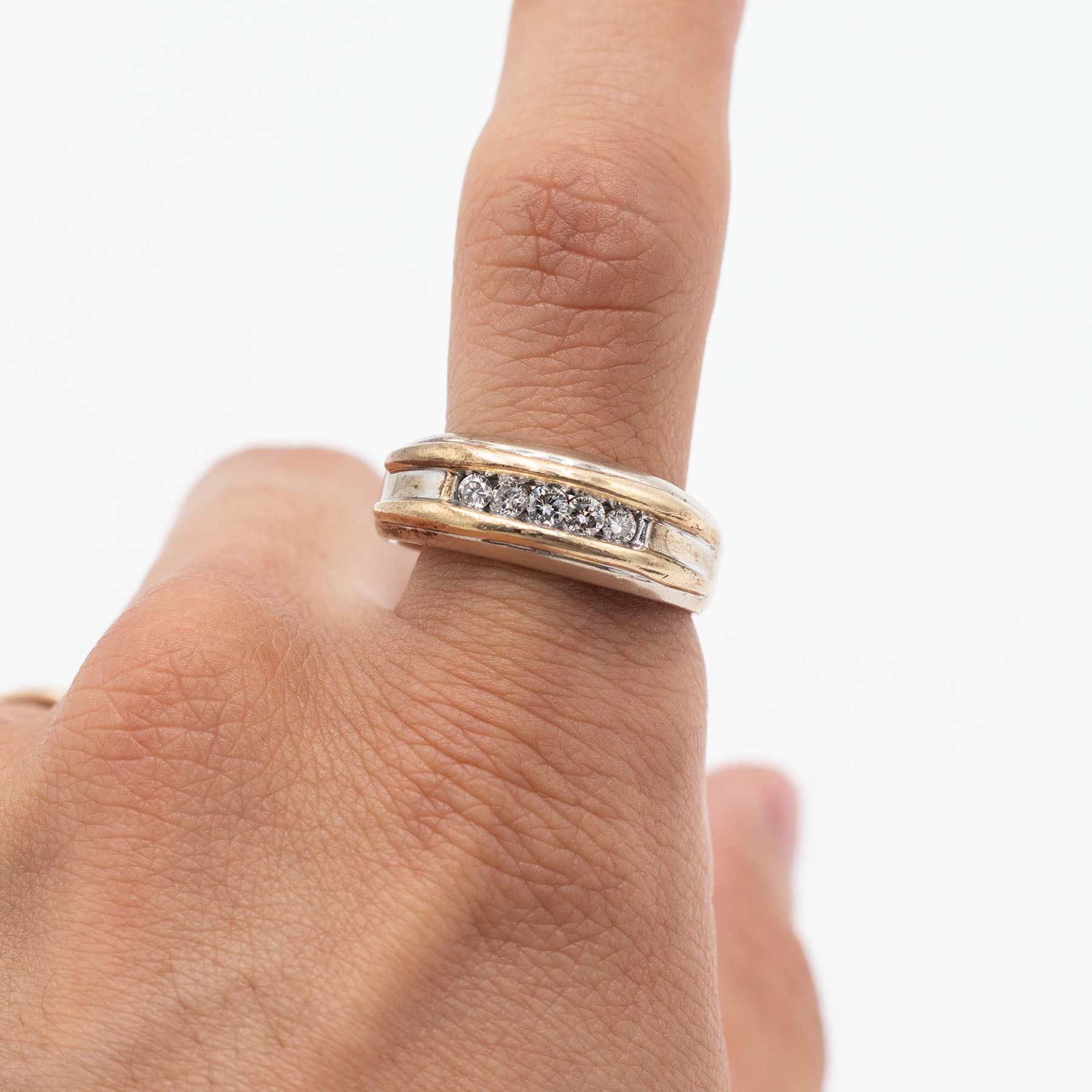 14k Two Tone Bezel Set Diamond Mens Ring