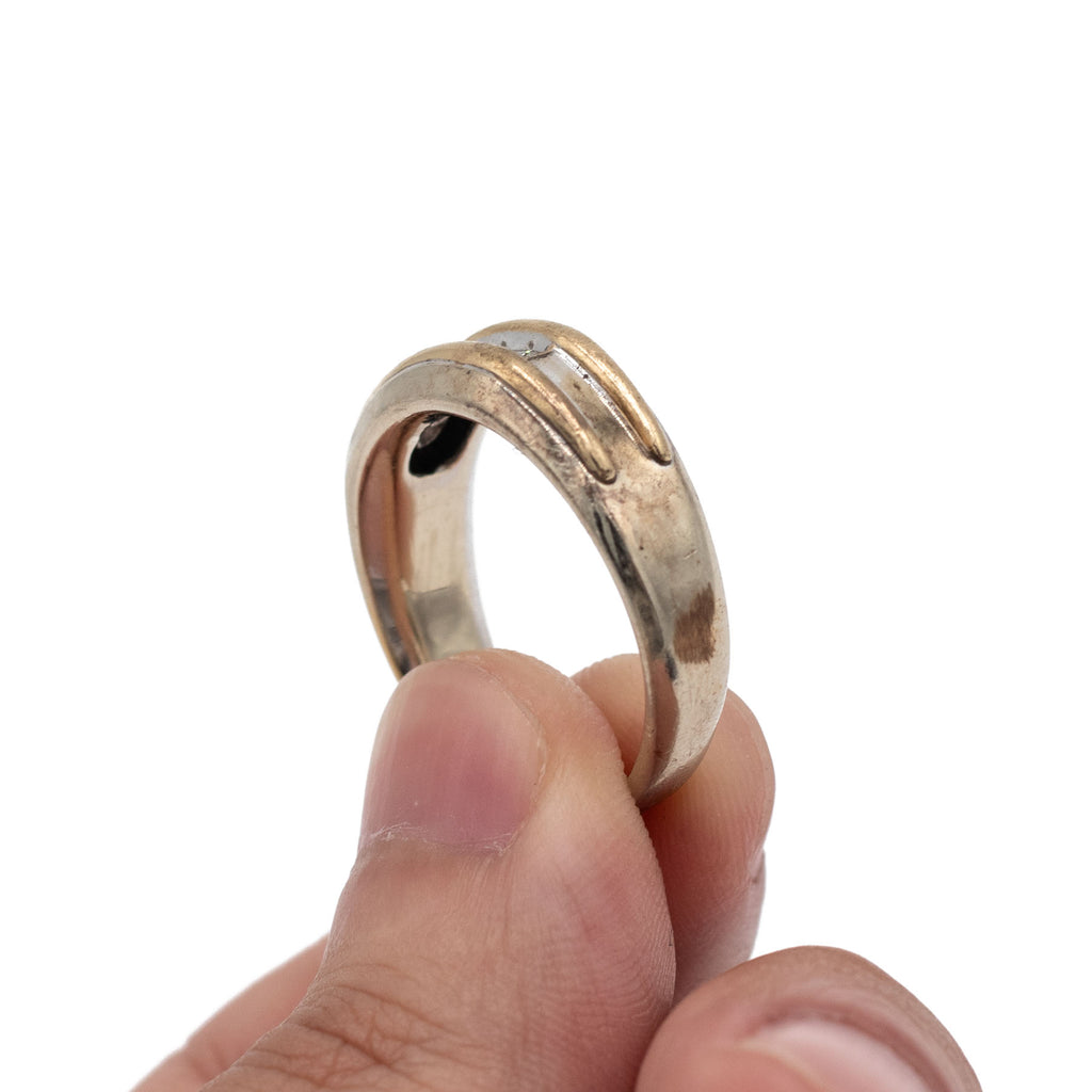 14k Two Tone Bezel Set Diamond Mens Ring